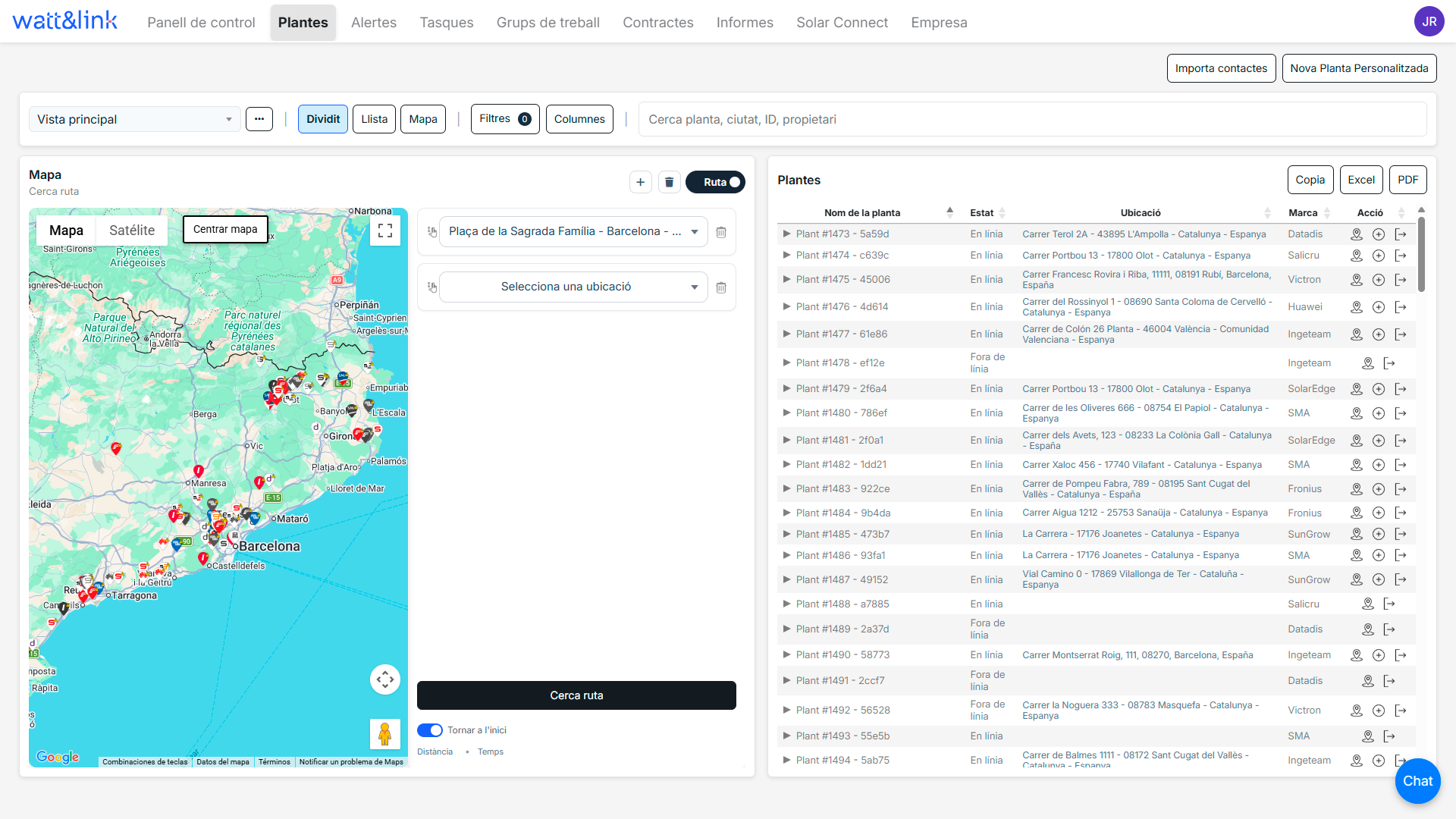 Vista general del dashboard de Watt&Link per a monitoratge solar